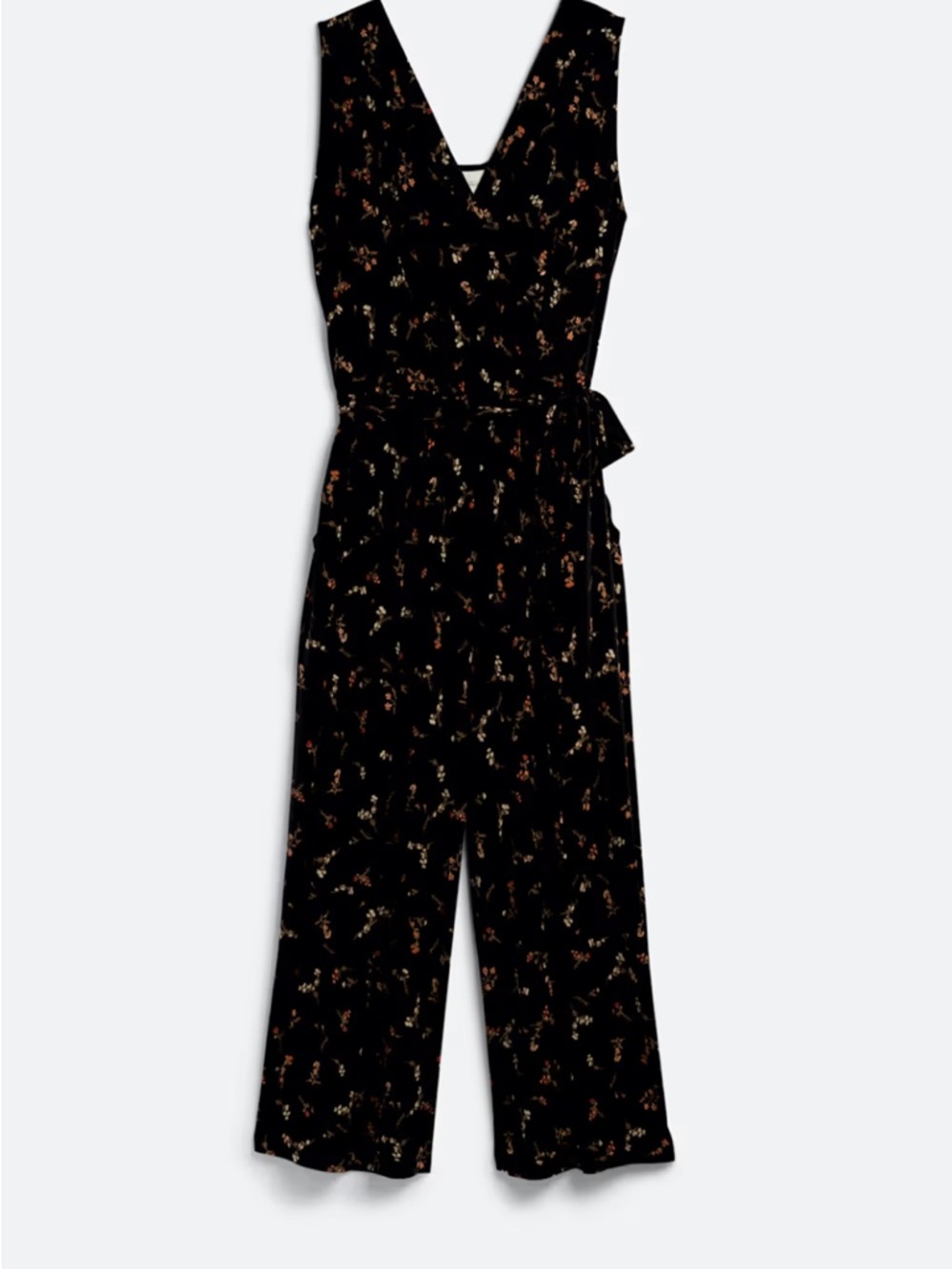 Kaileigh Black Floral V-Neck Wide-Leg Jumpsuit with Tie Waist